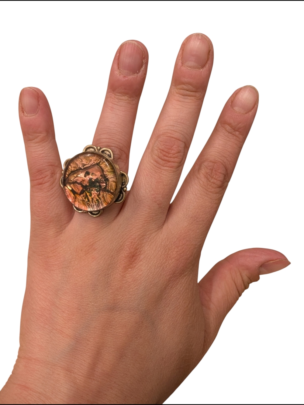 vintage Gold-Tone Orange Statement Ring - Women Jewelry